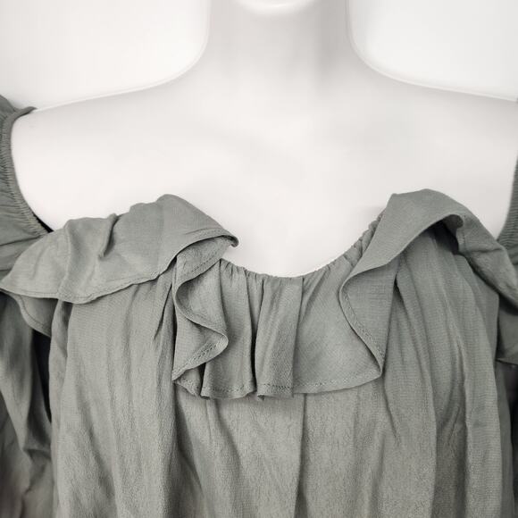 4SI3NNA Sage Green Ruffle off-the Shoulder Long Wide Sleeve Crop Top Women's S - Picture 4 of 9